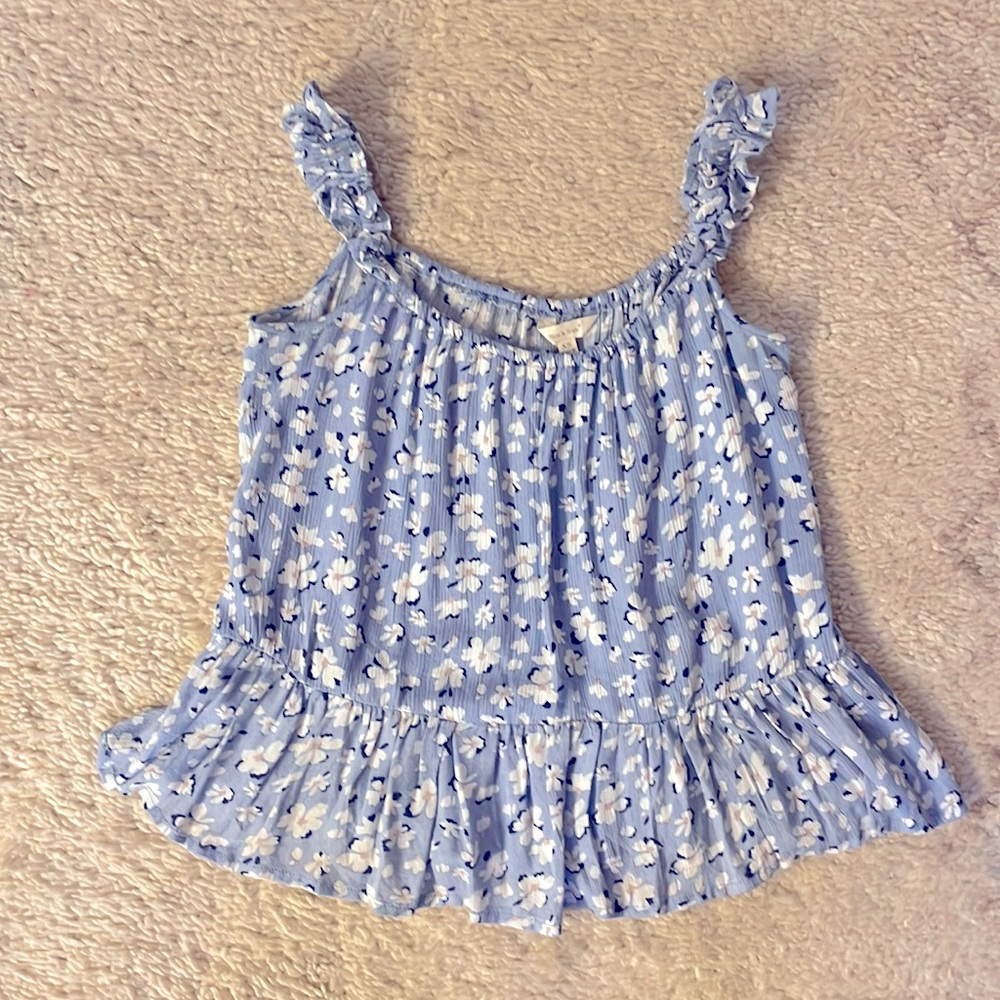 XSOLDX Blue&White Flower On/Off Shoulder top